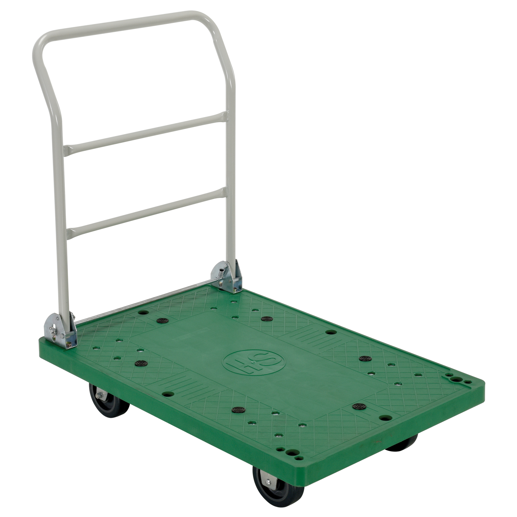 Vestil Plastic Platform Truck - 36in. x 24in., 500-Lb. Capacity, Fold-Down Handle, Green, Model# FPT-2537